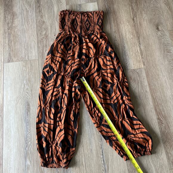ANTHROPOLOGIE Women's Printed Balloon-Leg Jumpsuit Size SP In Dark Orange - Picture 11 of 13